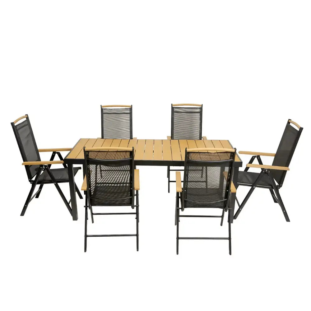 All-Weather Resistant Aluminum Frame WPC 6-Seater Outdoor Dining Set with Foldable Chairs for Garden and Backyard-GCC Home Center