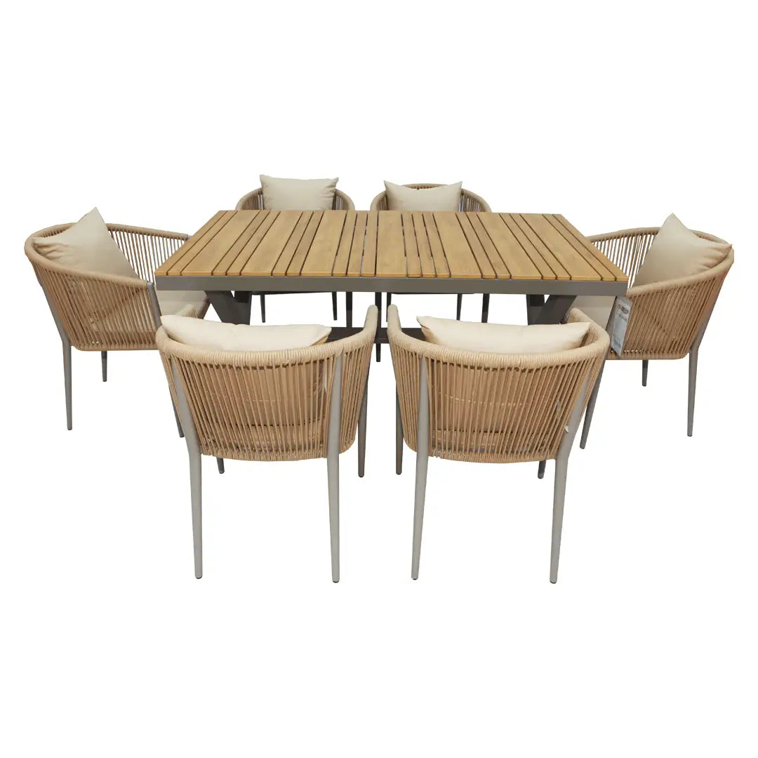 All-Weather Resistant Aluminum Frame WPC 6-Seater Outdoor Dining Set with Cushions for Garden and Backyard-GCC Home Center