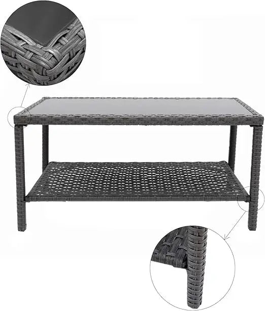 Aluminum & Rattan Frame Table- Brown-GCC Home Center