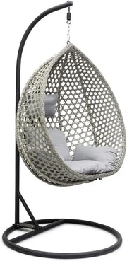 ALWASIT HOME Arabian Hanging Swing Chair | Modern Design Hanging Chair | Hammock Chair | Swing Chairs For Indoor Outdoor Balcony Garden Lawn Pool Side Beige Black Round Base-GCC Home Center