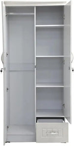 Load image into Gallery viewer, ALWASIT HOME Mehruddin 2 Door Wooden Wardrobe With Mirror with One Lockable Drawer (Without assembly, White)-GCC Home Center
