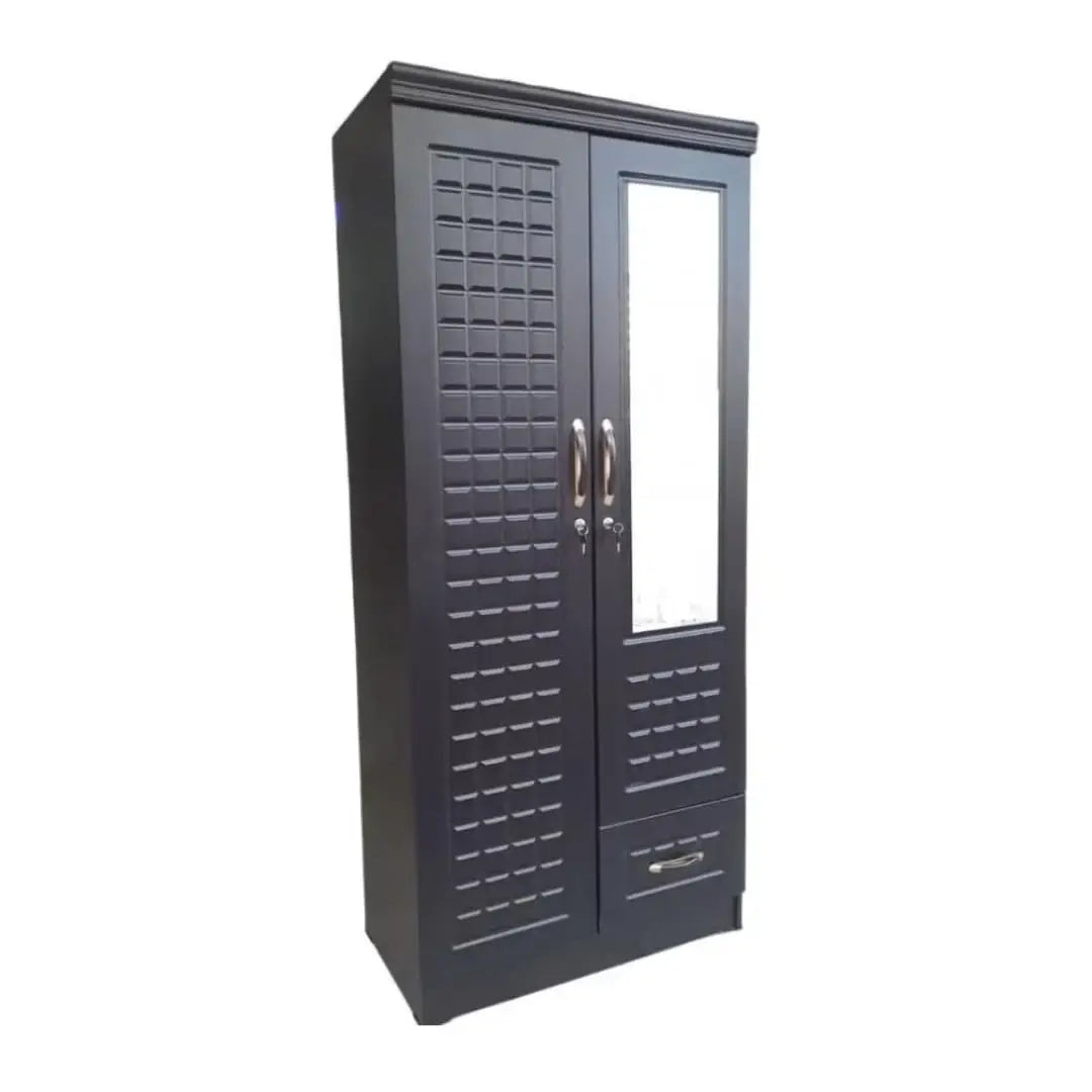 ALWASIT HOME Mehruddin 2 Door Wooden Wardrobe With Mirror with One Lockable Drawer (Without assembly, White)-GCC Home Center