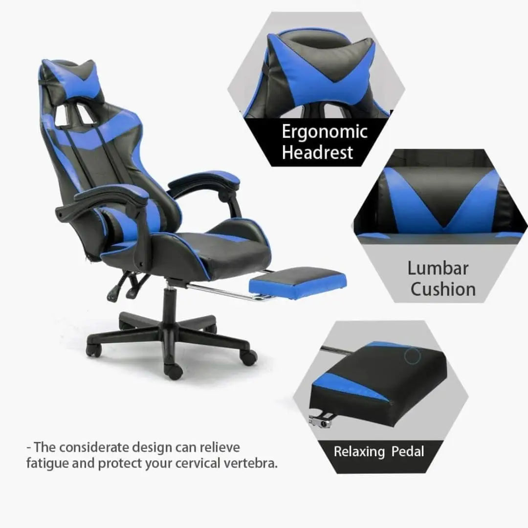 ALWASIT HOME Nexus Gaming Chair, Adjustable Computer Chair Pc Office Pu Leather High Back, Ergonomic design Lumbar Support,Comfortable Armrest Headrest and Footrest (Blue)-GCC Home Center