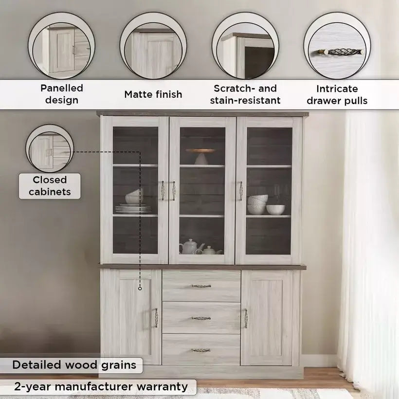 Angelic Hutch with Buffet, High-Quality Engineered Wood With Glass