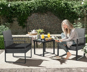 Anovara Outdoor Furniture 3 Pieces Balcony Garden Outdoor Furniture Set include 2 Rattan Chairs with Cushions and 1 Coffee Table