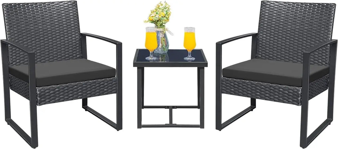 Anovara Outdoor Furniture 3 Pieces Balcony Garden Outdoor Furniture Set include 2 Rattan Chairs with Cushions and 1 Coffee Table