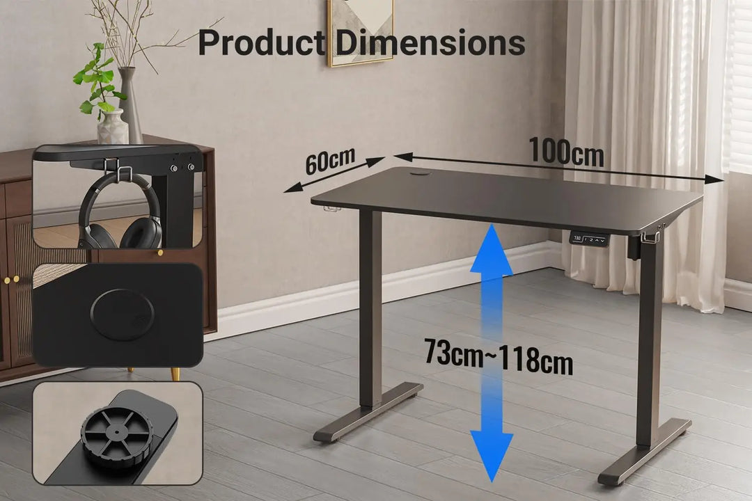 Anovara Standing Desk Height Adjustable Desk Standing Desk 100 X 60cm Adjustable Stand Up Office Computer Desk (Black, 100cm)-GCC Home Center