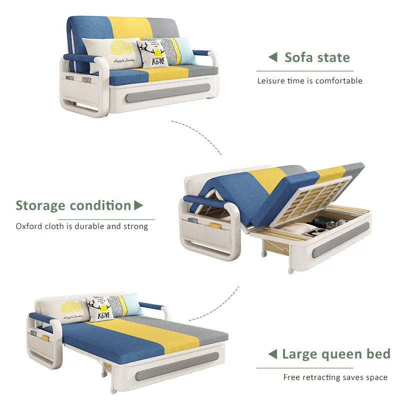 Apartment Furniture Foldable Sofa Bed Storage Modern Folding Adjustable Sofa Bed For Living & Bed Room (Tricolor, Width158cm)