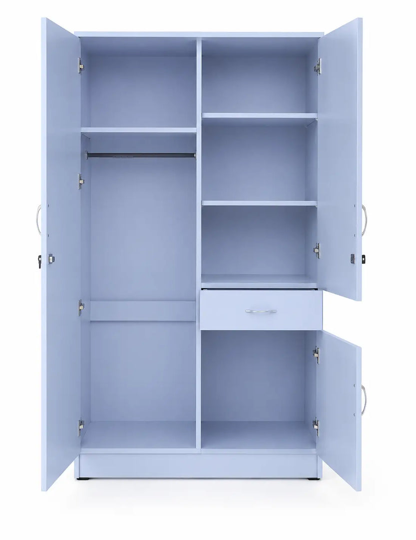 Arabian Mall 2-Door White Wooden Wardrobe with Mirror, Drawer, & Security Lock