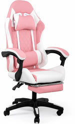 Load image into Gallery viewer, Arabian Mall Ergonomic Gaming Chair – White &amp; Pink PVC Leather Recliner with Footrest