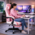 Load image into Gallery viewer, Arabian Mall Ergonomic Gaming Chair – White &amp; Pink PVC Leather Recliner with Footrest