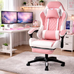 Load image into Gallery viewer, Arabian Mall Ergonomic Gaming Chair – White &amp; Pink PVC Leather Recliner with Footrest