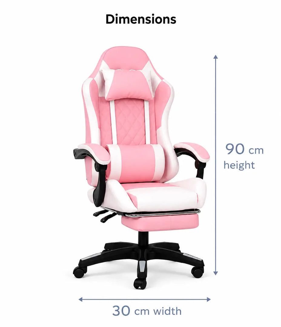 Arabian Mall Ergonomic Gaming Chair – White & Pink PVC Leather Recliner with Footrest