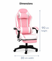Arabian Mall Ergonomic Gaming Chair – White & Pink PVC Leather Recliner with Footrest