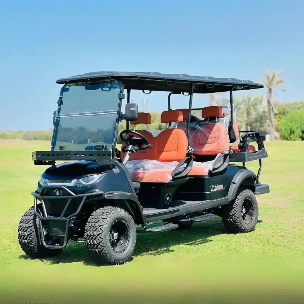 Arabian Mall Premium Matte Black Lifted 6-Seater (4+2) Off-Road Electric Golf Cart with Lithium Battery