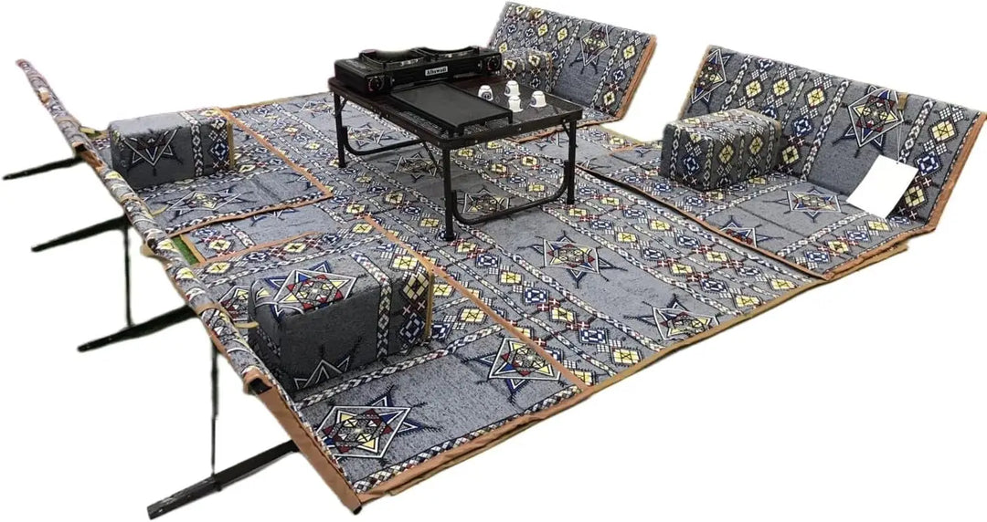 ALBAWADI Arabic Folding Carpet Camping Desert Carpet with Pillow Tent Floor Mat Sets (Grey)