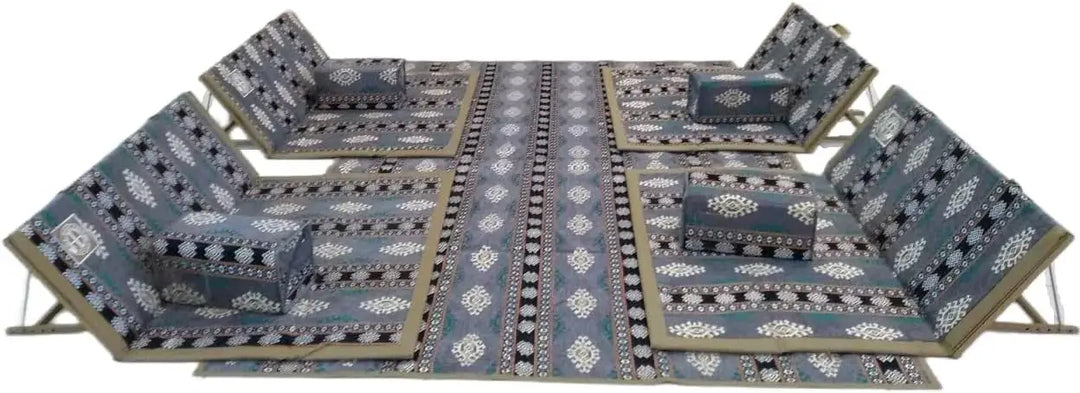 ALBAWADI Arabic Folding Carpet Camping Desert Carpet with Pillow Tent Floor Mat Sets (Grey)