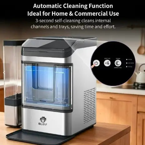 Automatic Countertop Nugget Ice Maker Machine with Chewable Pellet Ice, Self-Cleaning Function, 4.3L Dual Water Tank, Quiet 140W Compressor, 38lbs Daily Ice Production for Home, Kitchen, Office, Café, Restaurant, RV & Party