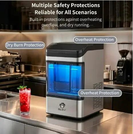 Automatic Countertop Nugget Ice Maker Machine with Chewable Pellet Ice, Self-Cleaning Function, 4.3L Dual Water Tank, Quiet 140W Compressor, 38lbs Daily Ice Production for Home, Kitchen, Office, Café, Restaurant, RV & Party
