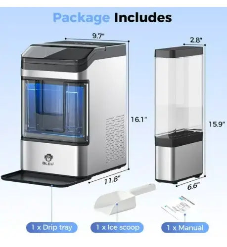 Automatic Countertop Nugget Ice Maker Machine with Chewable Pellet Ice, Self-Cleaning Function, 4.3L Dual Water Tank, Quiet 140W Compressor, 38lbs Daily Ice Production for Home, Kitchen, Office, Café, Restaurant, RV & Party