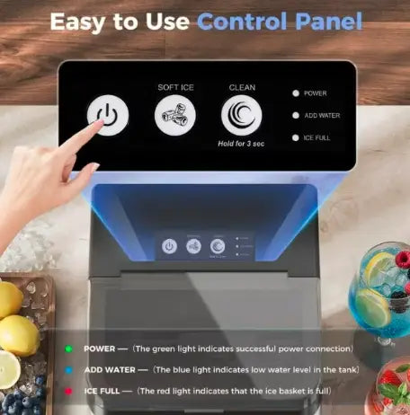 Automatic Countertop Nugget Ice Maker Machine with Chewable Pellet Ice, Self-Cleaning Function, 4.3L Dual Water Tank, Quiet 140W Compressor, 38lbs Daily Ice Production for Home, Kitchen, Office, Café, Restaurant, RV & Party