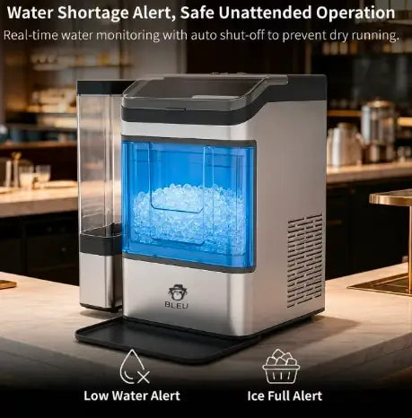 Automatic Countertop Nugget Ice Maker Machine with Chewable Pellet Ice, Self-Cleaning Function, 4.3L Dual Water Tank, Quiet 140W Compressor, 38lbs Daily Ice Production for Home, Kitchen, Office, Café, Restaurant, RV & Party
