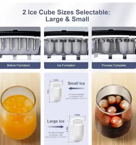 Automatic Home Ice Maker, 1.5L Capacity, 9 Cubes Ready in 6 Mins, 12Kg In 24 Hours, Self- Cleaning, Two Size Ice Cube, LED Control Panel, Scoop Included