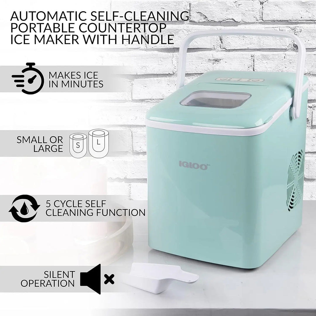 Automatic Self-Cleaning Portable Electric Countertop Ice Maker Machine With Handle, 26 Pounds in 24 Hours, 9 Ice Cubes Ready in 7 minutes, With Ice Scoop and Basket