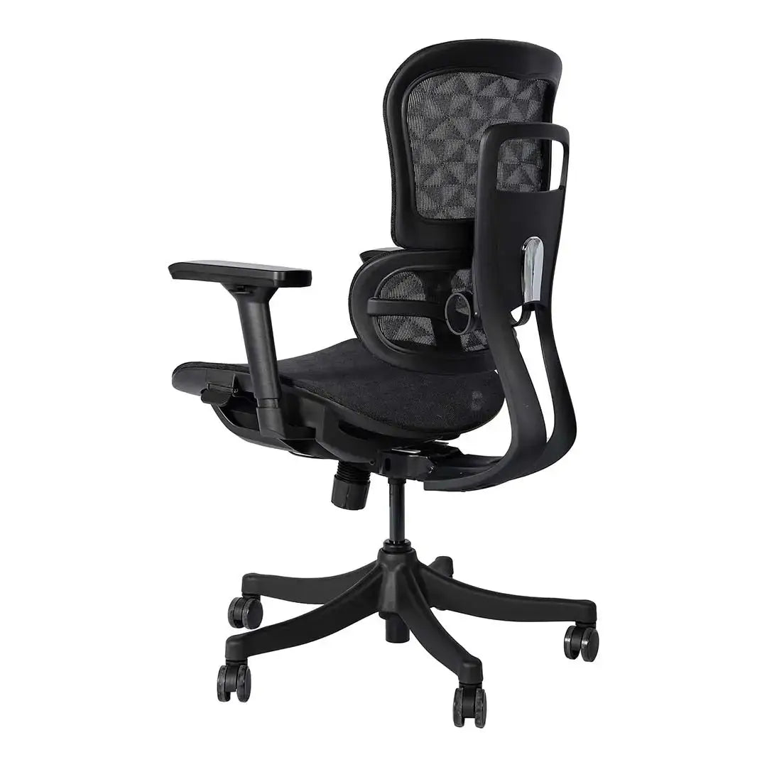 Black ergonomic back office chair with mesh back and seat featuring sleek modern design