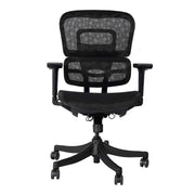 Black mesh back office chair with adjustable arms and five-wheel base for ergonomic office use