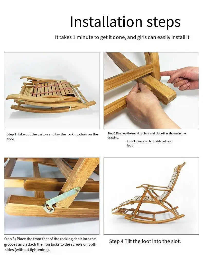 Bamboo Rocking Chair – Folding Chair for Balcony, Yard & Home Relaxation