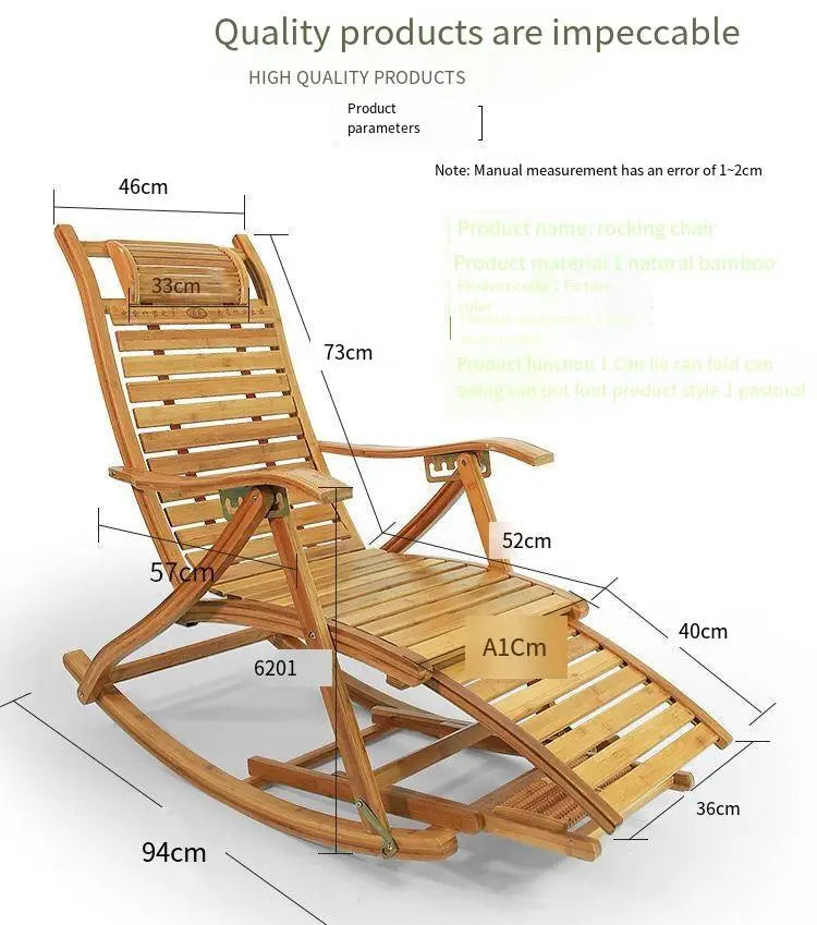 Bamboo Rocking Chair – Folding Chair for Balcony, Yard & Home Relaxation