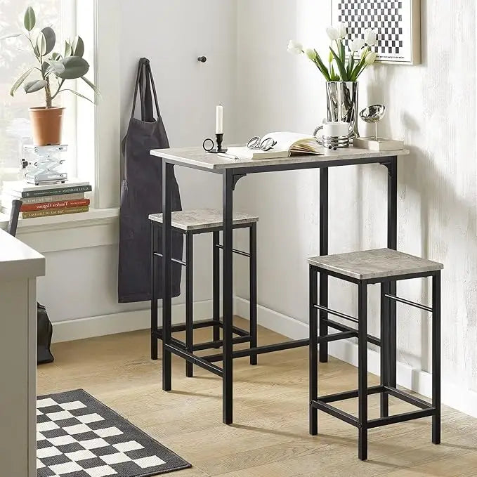 Bar Set-1 Bar Table and 2 Stools, Home Kitchen Breakfast Bar Set Furniture Dining Set (grey)-GCC Home Center