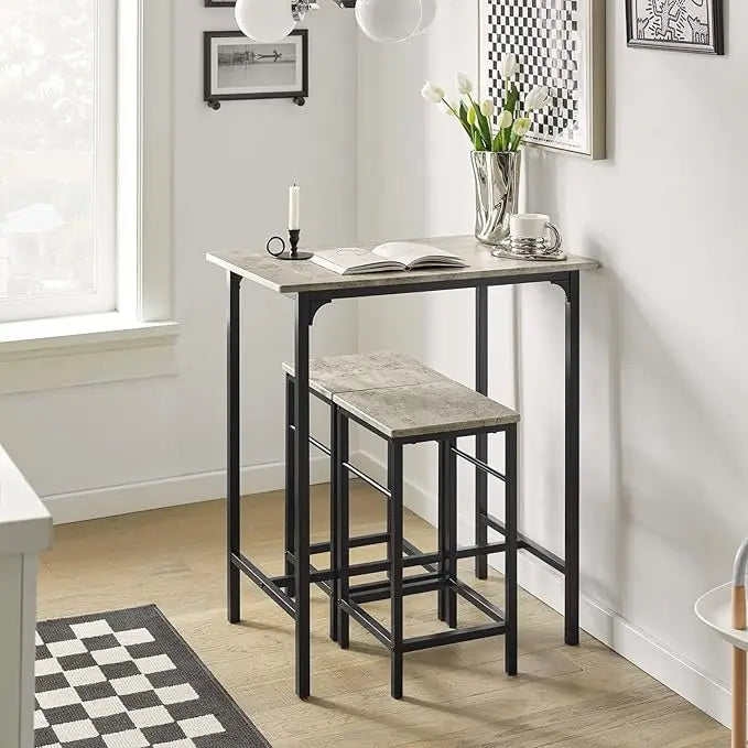 Bar Set-1 Bar Table and 2 Stools, Home Kitchen Breakfast Bar Set Furniture Dining Set (grey)-GCC Home Center