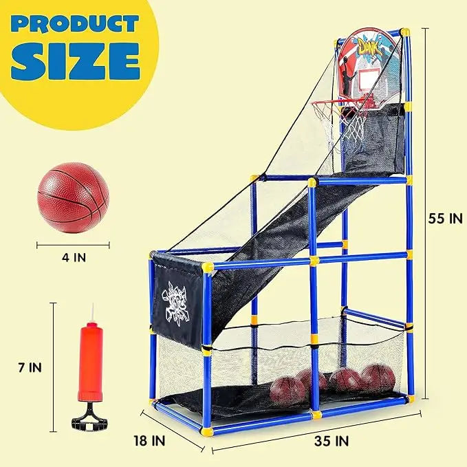 Basketball Game Set with 4 Balls and Hoop for Kids 3 to 12 Years Old Indoor Outdoor Sport Play-GCC Home Center