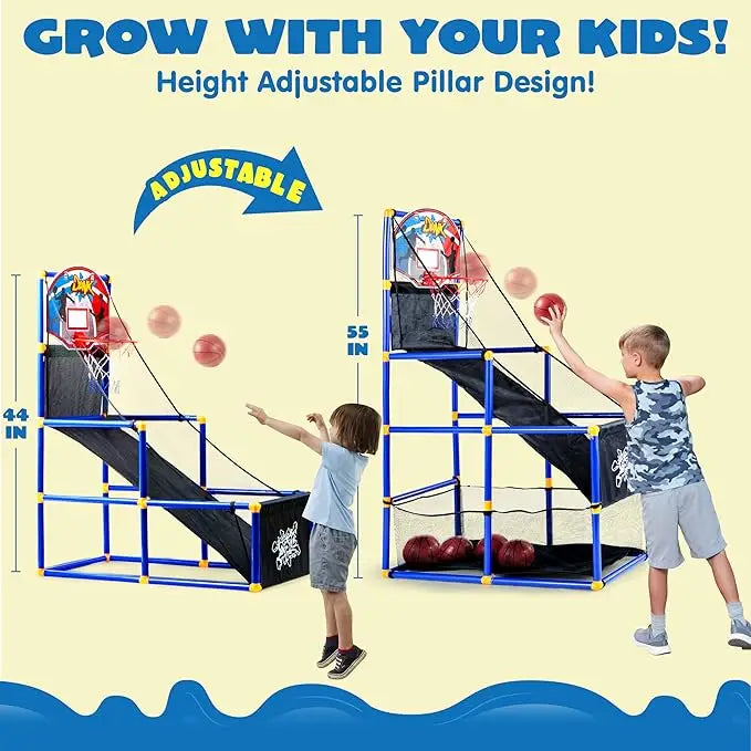 Basketball Game Set with 4 Balls and Hoop for Kids 3 to 12 Years Old Indoor Outdoor Sport Play-GCC Home Center