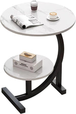 Load image into Gallery viewer, Beauenty Round Side Table Coffee Couch Bedside Table End Table for Small Spaces C Shaped End Table Drink Table for Living Room, Bedroom, Office, Dorm (White Marble)