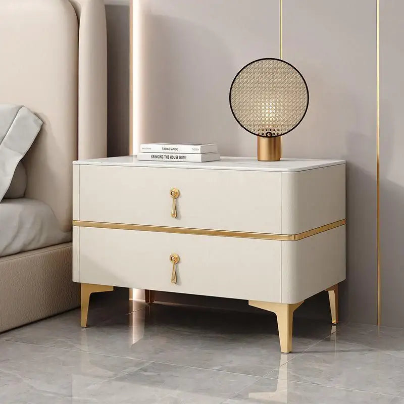 Bedside Table, Solid Wood with Iron Metal Legs White Nightstand Table-GCC Home Center
