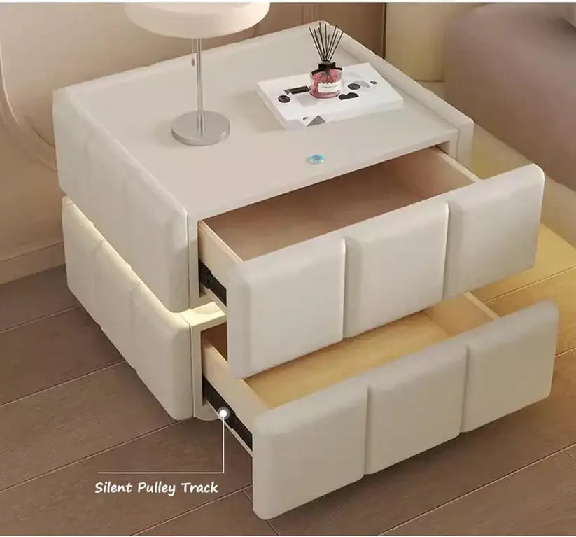 Bedside Table, Two Drawers Nightstand with Smart LED Light-GCC Home Center