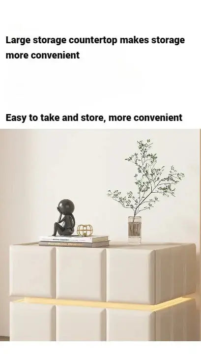 Bedside Table, Two Drawers Nightstand with Smart LED Light-GCC Home Center