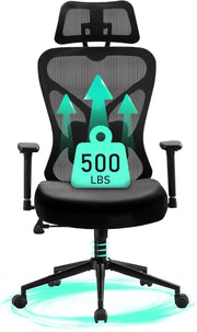 Black mesh big and tall office chair with padded seat adjustable headrest and 500 lbs weight capacity graphic