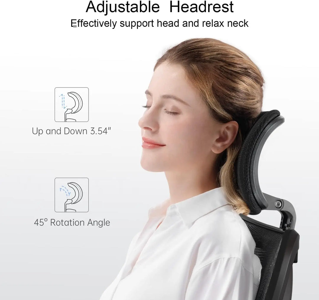 Black big and tall office chair adjustable mesh headrest with metal frame designed for ergonomic support back view
