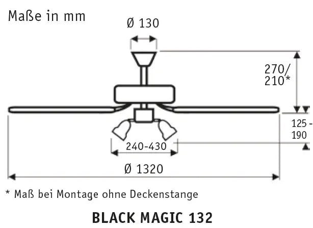 Black Ø132 Ceiling Fan With Pull Chain, 50Hz