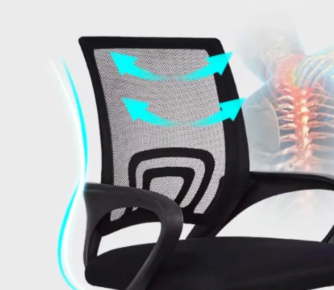Black office chair swivel lift computer chair with mesh net cloth and ergonomic gray accented backrest for conference use
