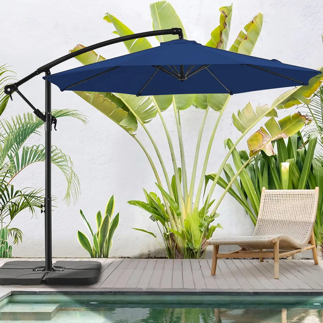BLUU 10 FT Patio Offset Umbrella Outdoor Cantilever Umbrella Hanging Umbrellas, Fade Resistant Crank & Cross Base