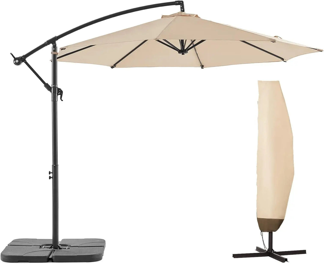 BLUU 10 FT Patio Offset Umbrella Outdoor Cantilever Umbrella Hanging Umbrellas, Fade Resistant Crank & Cross Base