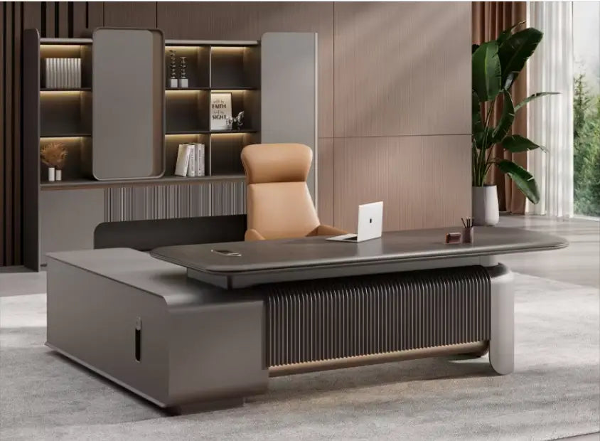Boss Elegant Office Furniture Set Luxury Wooden Office Desk with Drawers for School or Hospital Use 220X180CM