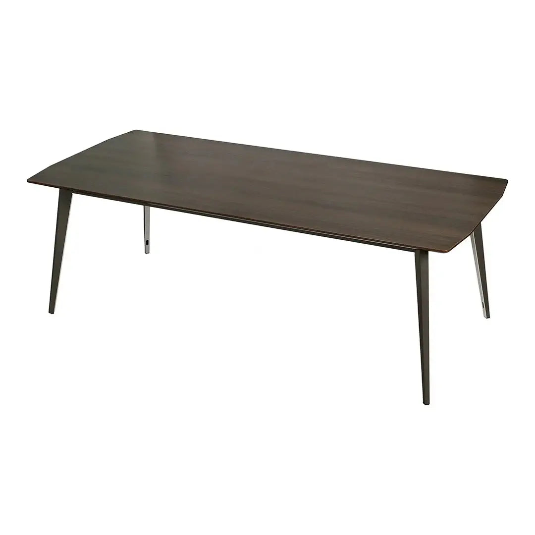 Brown meeting table with metal legs featuring modern dark wood top and sleek tapered metal legs in 220x110 size