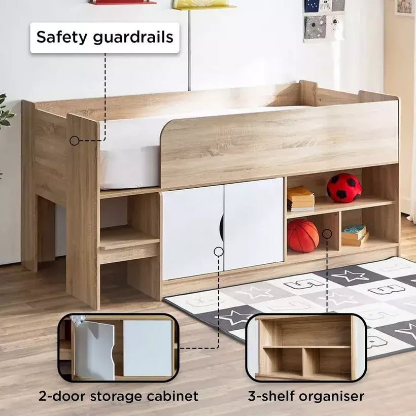 Cabin Bed with 2 Doors and Shelves - 90x190 cm-GCC Home Center