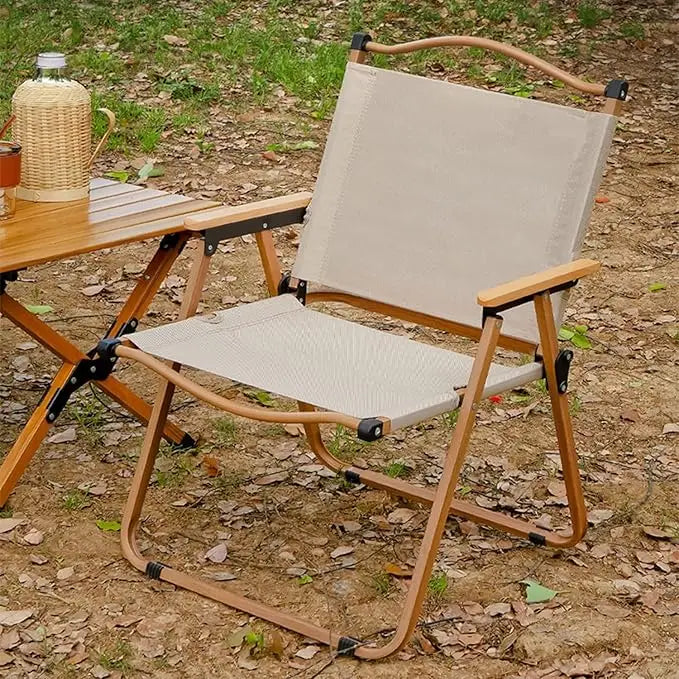 Camping Chair, Folding Outdoor Beach Chair with Wooden Handle Aluminum Bracket-GCC Home Center